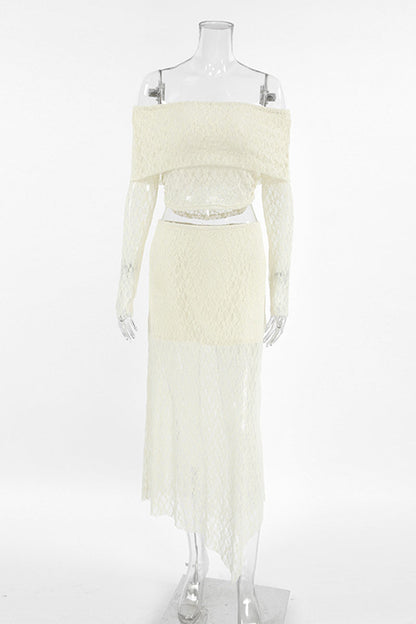 Kvinnors Off-Shoulder Klänning Långa Ärmar Högkvalitativt Tyg-4