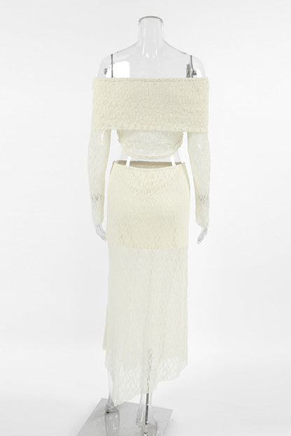 Kvinnors Off-Shoulder Klänning Långa Ärmar Högkvalitativt Tyg-6