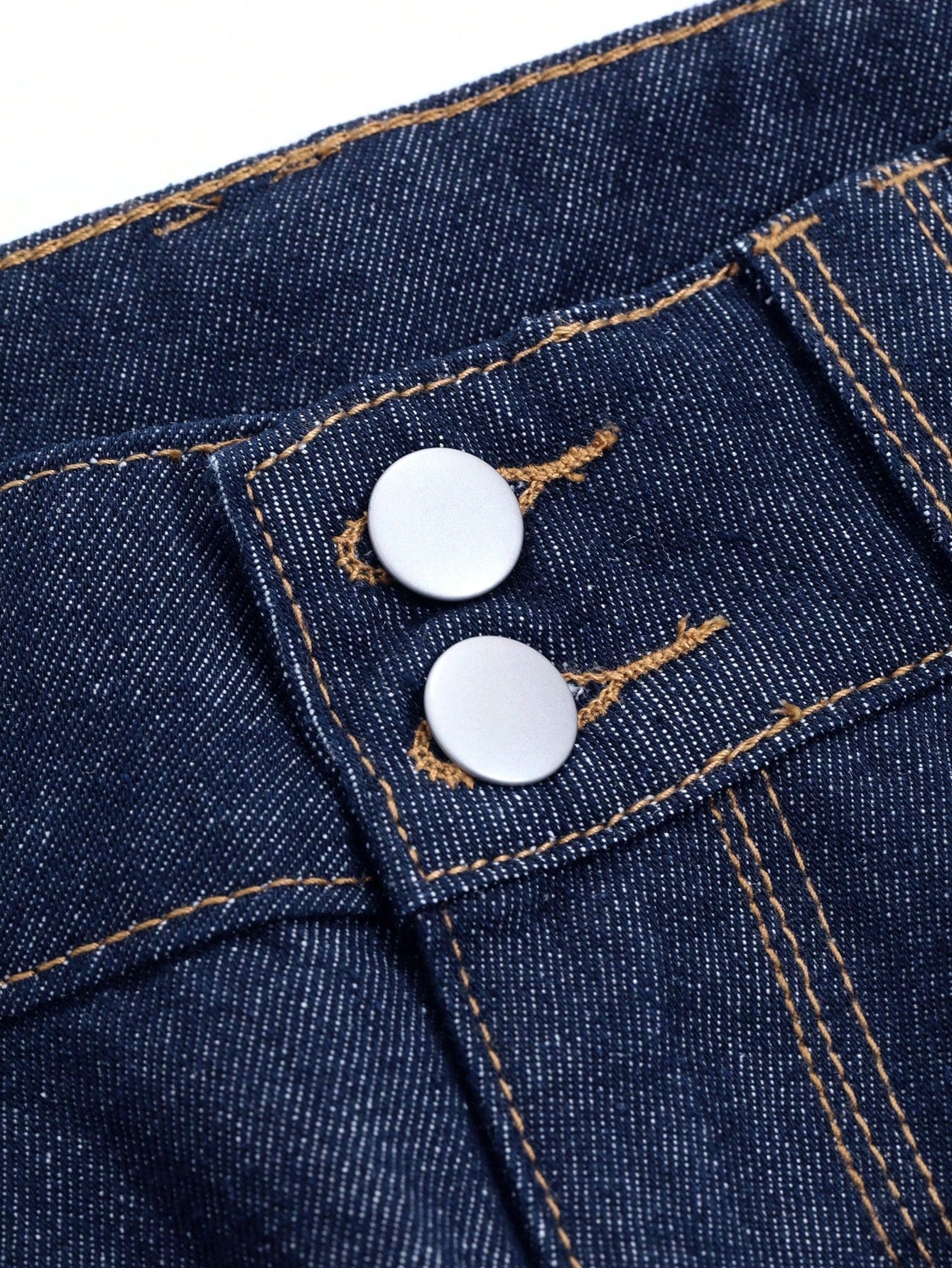 Dam Bred Jeans Vintage Hög Midja med Knappmanschetter Denim-6