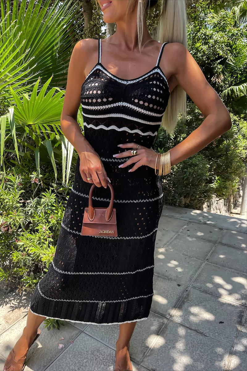 Kvinnors Flätad Klänning V-hals Högkvalitativt Tyg-3