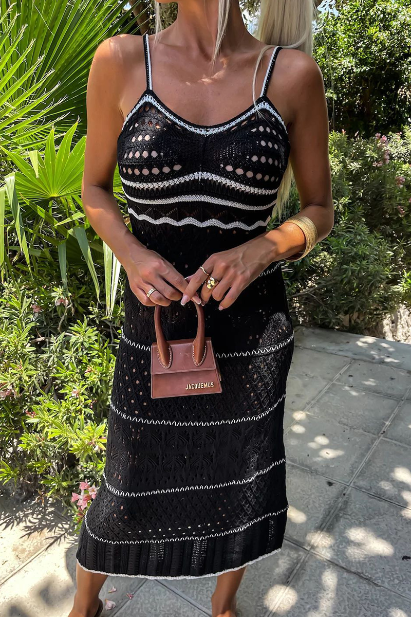 Kvinnors Flätad Klänning V-hals Högkvalitativt Tyg-5