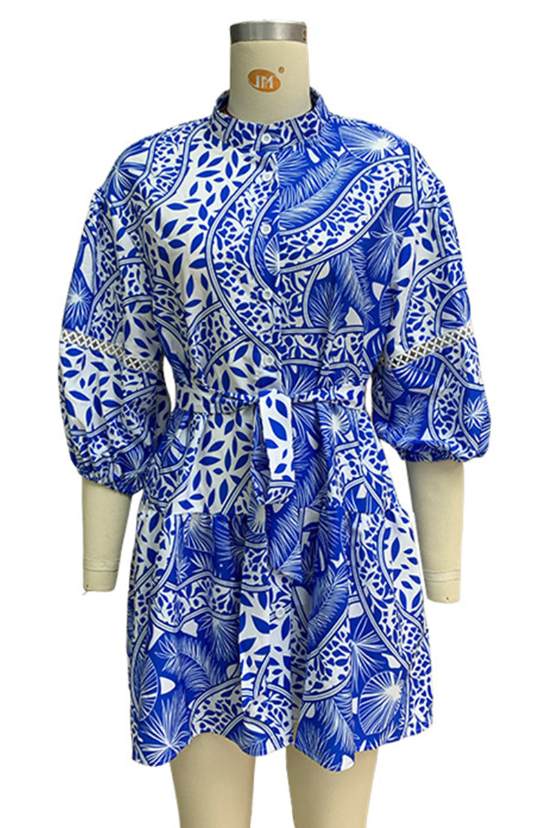 Kvinnors Fritidsklänning Blommönster Mandarin Krage 100% Bomull-5