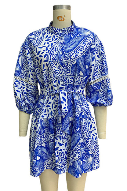 Kvinnors Fritidsklänning Blommönster Mandarin Krage 100% Bomull-5