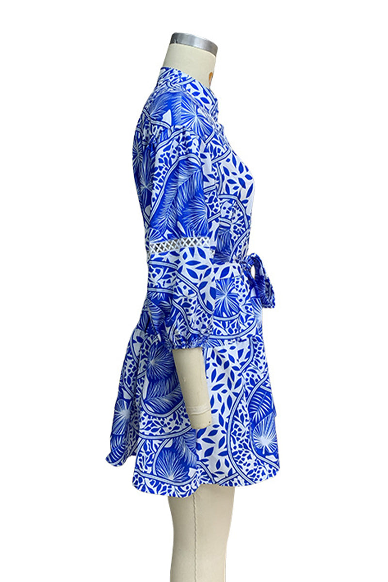 Kvinnors Fritidsklänning Blommönster Mandarin Krage 100% Bomull-6