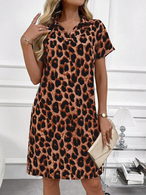 Dam Poloklänning Leopardmönster Modern 100% Bomull-1