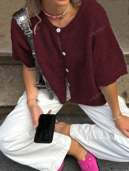 Kvinnors Kardigan Med Knappstängning Mjuk Stickad-4