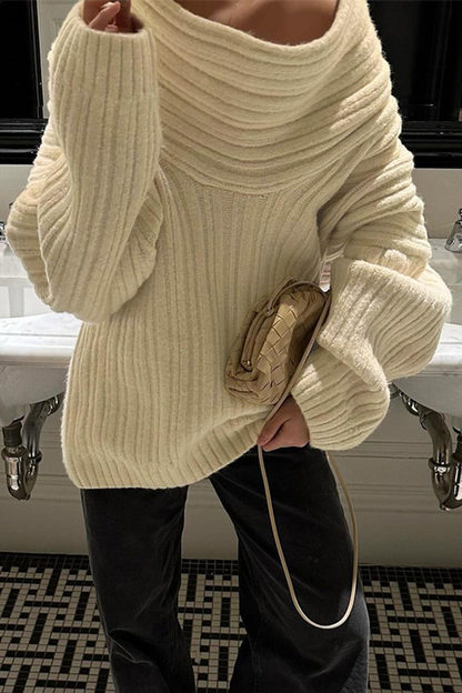 Dam Överdimensionerad Sticktröja Bred Krage Polyester-3