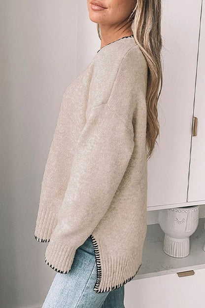 Kvinnors Lapptäcktröja Cirkulär Halsringning Högkvalitativt Stickmaterial-3