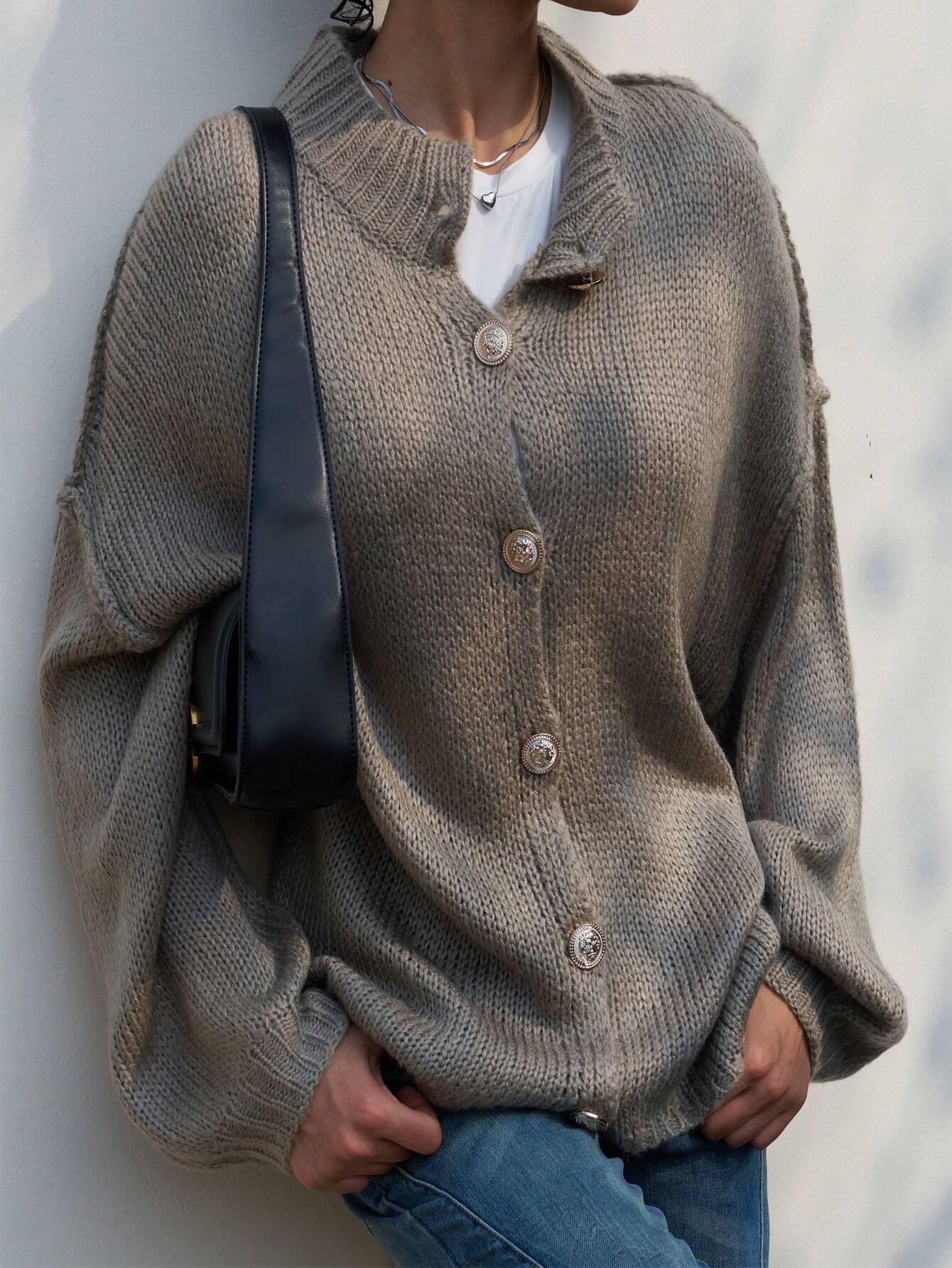 Damjacka Överdimensionerad med Knappdetaljer i Mjuk Tygblandning 4