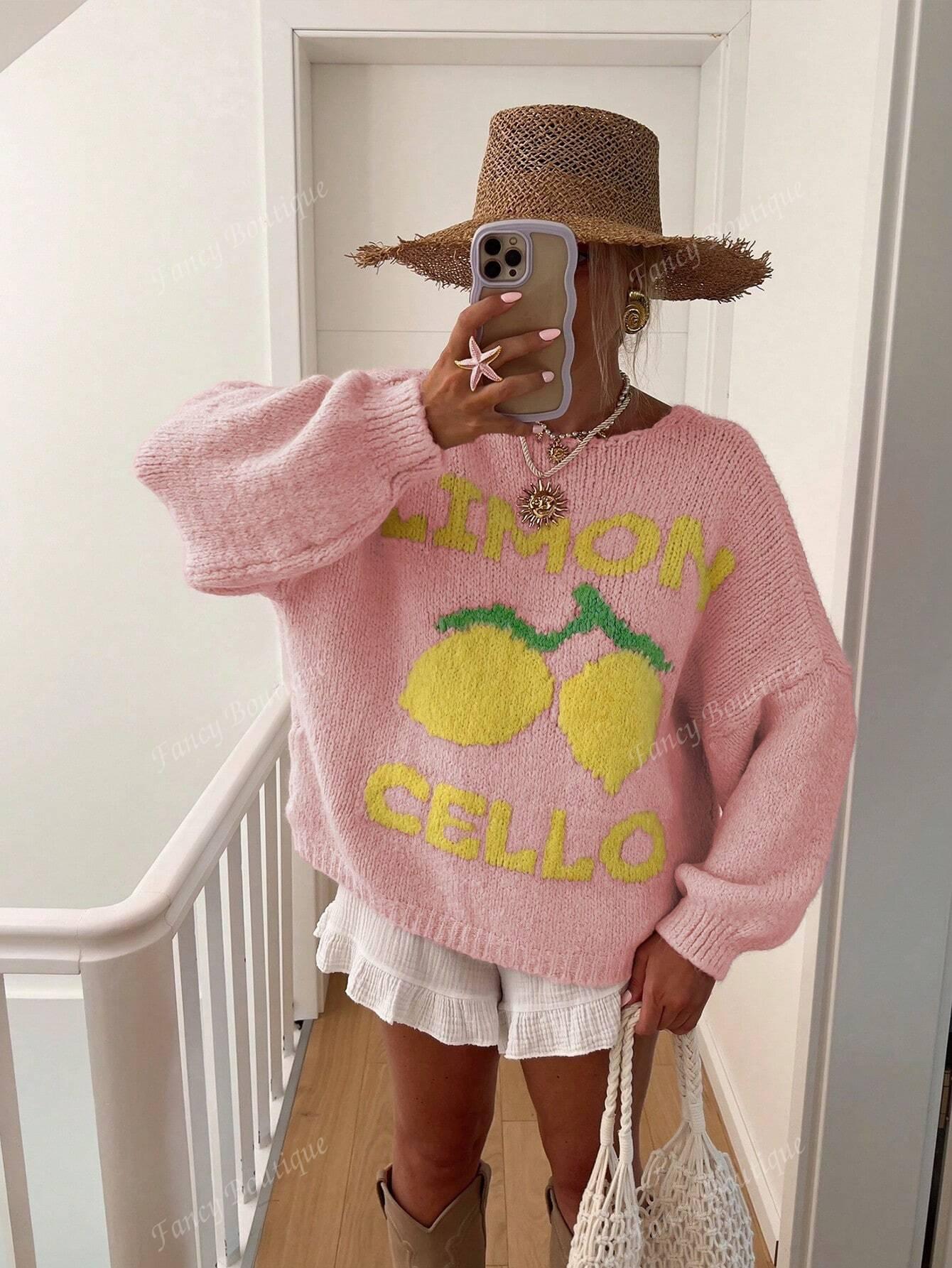 Variant image for Stickad Dam Tröja med Citronmotiv i Mjukt Tyg-1