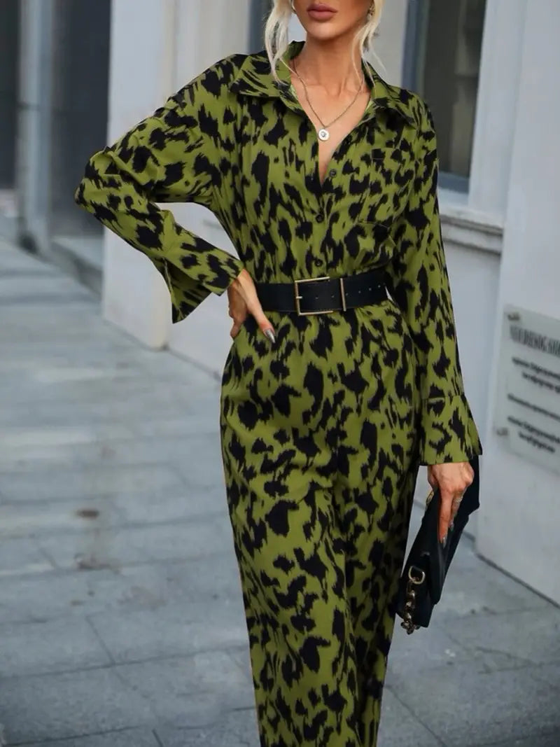 Kvinna Jumpsuit Långärmad Leopardmönster Polyester-6