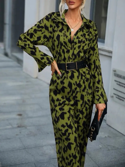 Kvinna Jumpsuit Långärmad Leopardmönster Polyester-6