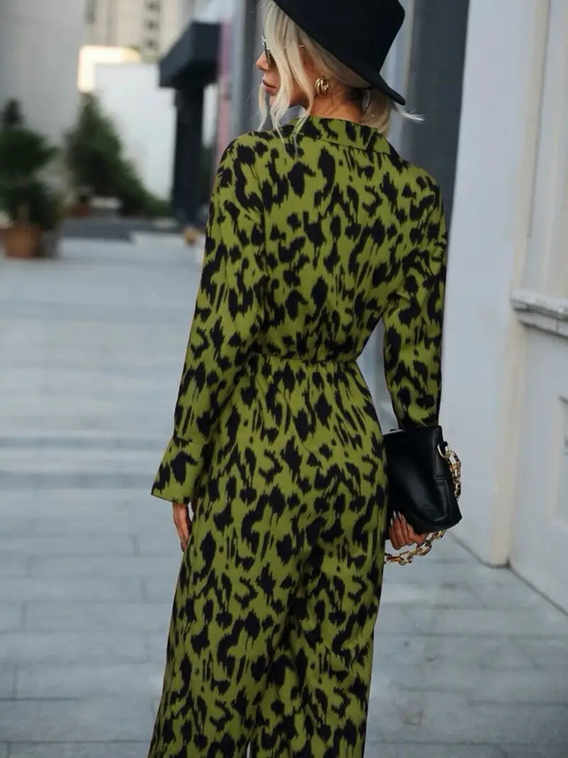 Kvinna Jumpsuit Långärmad Leopardmönster Polyester-5