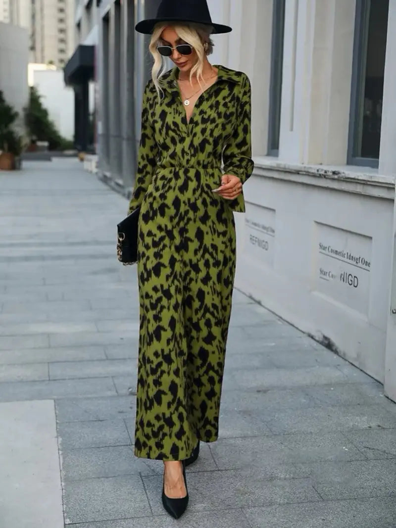Kvinna Jumpsuit Långärmad Leopardmönster Polyester-1
