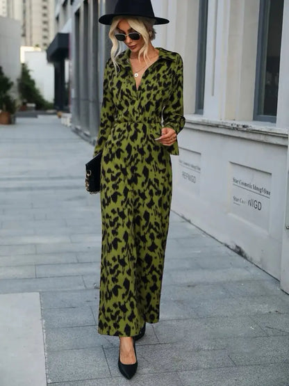 Kvinna Jumpsuit Långärmad Leopardmönster Polyester-1