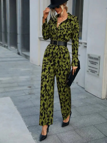 Kvinna Jumpsuit Långärmad Leopardmönster Polyester-4