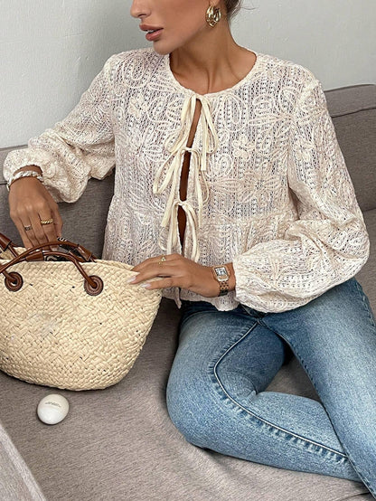 Kvinnors Virkblus Snörning 100% Bomull-3