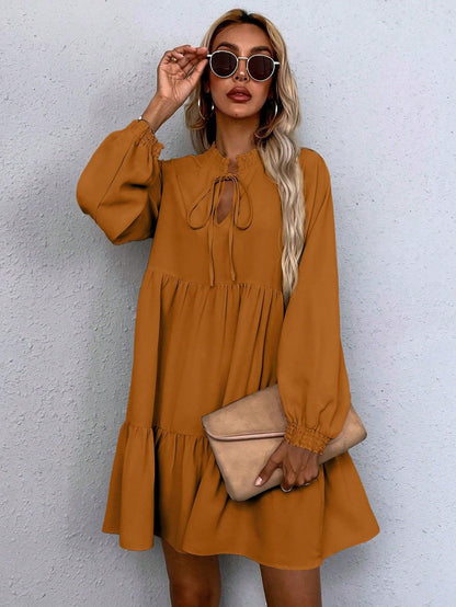 Variant image for Kvinnors Klänning Puffärmar Knappkrage Högkvalitativt Tyg-41