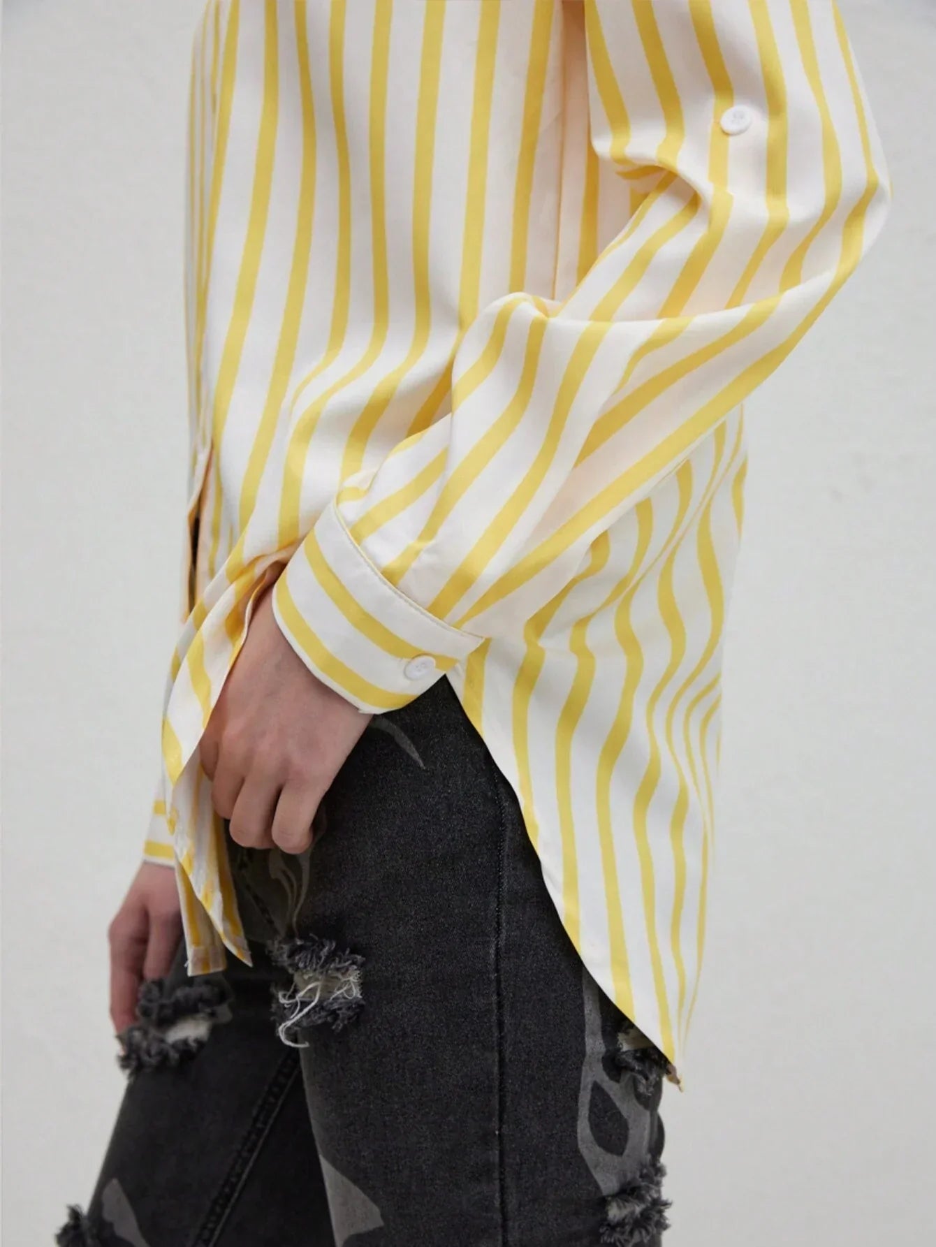 Dam Tröja Långärmad Asymmetrisk Polyester Randig-6