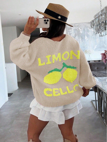 Stickad Dam Tröja med Citronmotiv i Mjukt Tyg-2