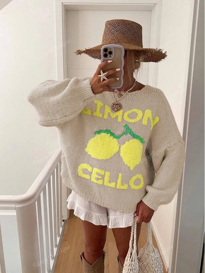 Variant image for Stickad Dam Tröja med Citronmotiv i Mjukt Tyg-11