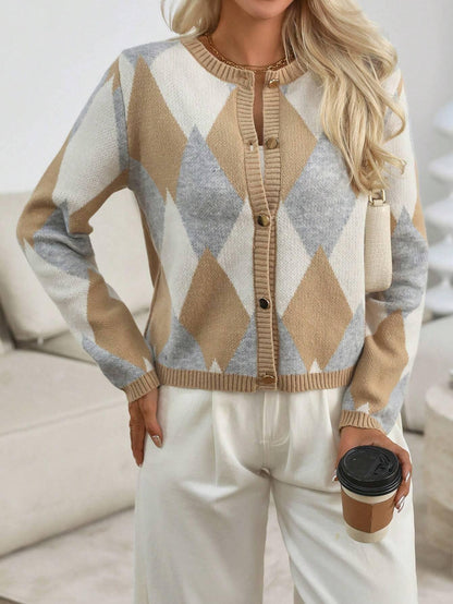 Dunväst Dam Diamond Mönster Stickad Design för Lager-På-Lager Styling-6