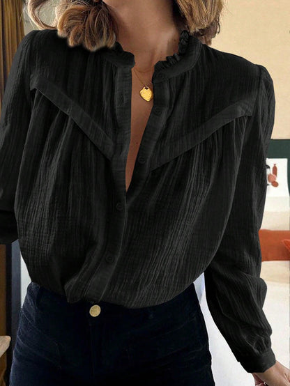 Variant image for Kvinnors Knappblus Elegant Andningsbart Tyg-1