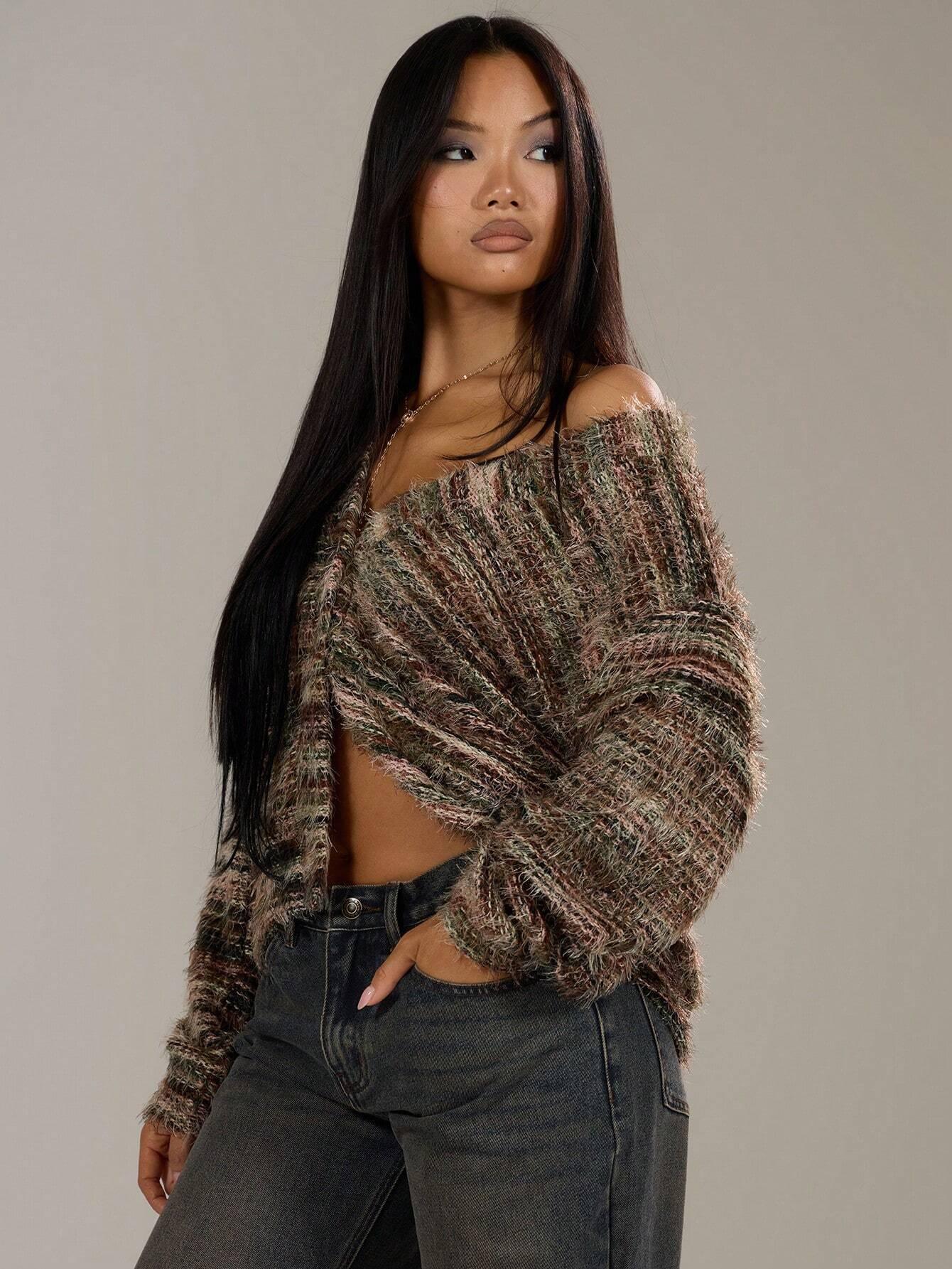 Dam Stickad Väst Överdimensionerad Struktur 100% Akryl-3