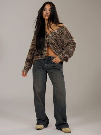 Dam Stickad Väst Överdimensionerad Struktur 100% Akryl-4