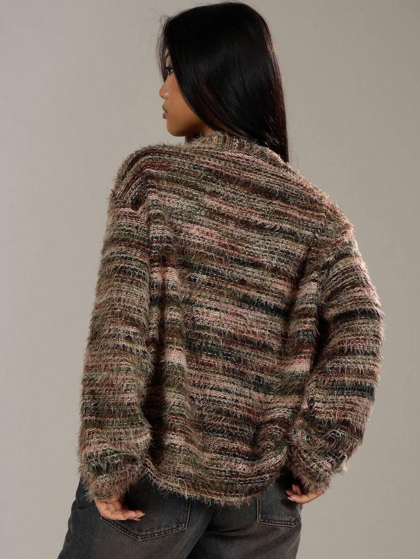 Dam Stickad Väst Överdimensionerad Struktur 100% Akryl-5