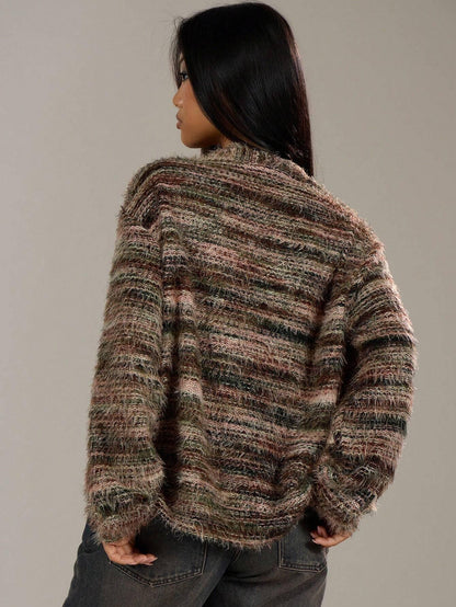 Dam Stickad Väst Överdimensionerad Struktur 100% Akryl-5