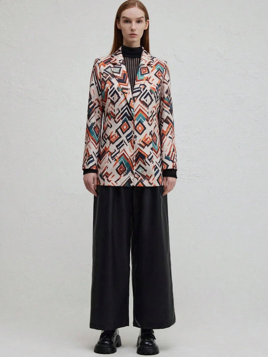 Damkostym Slim Fit Geometrisk Mönster Polyester-1