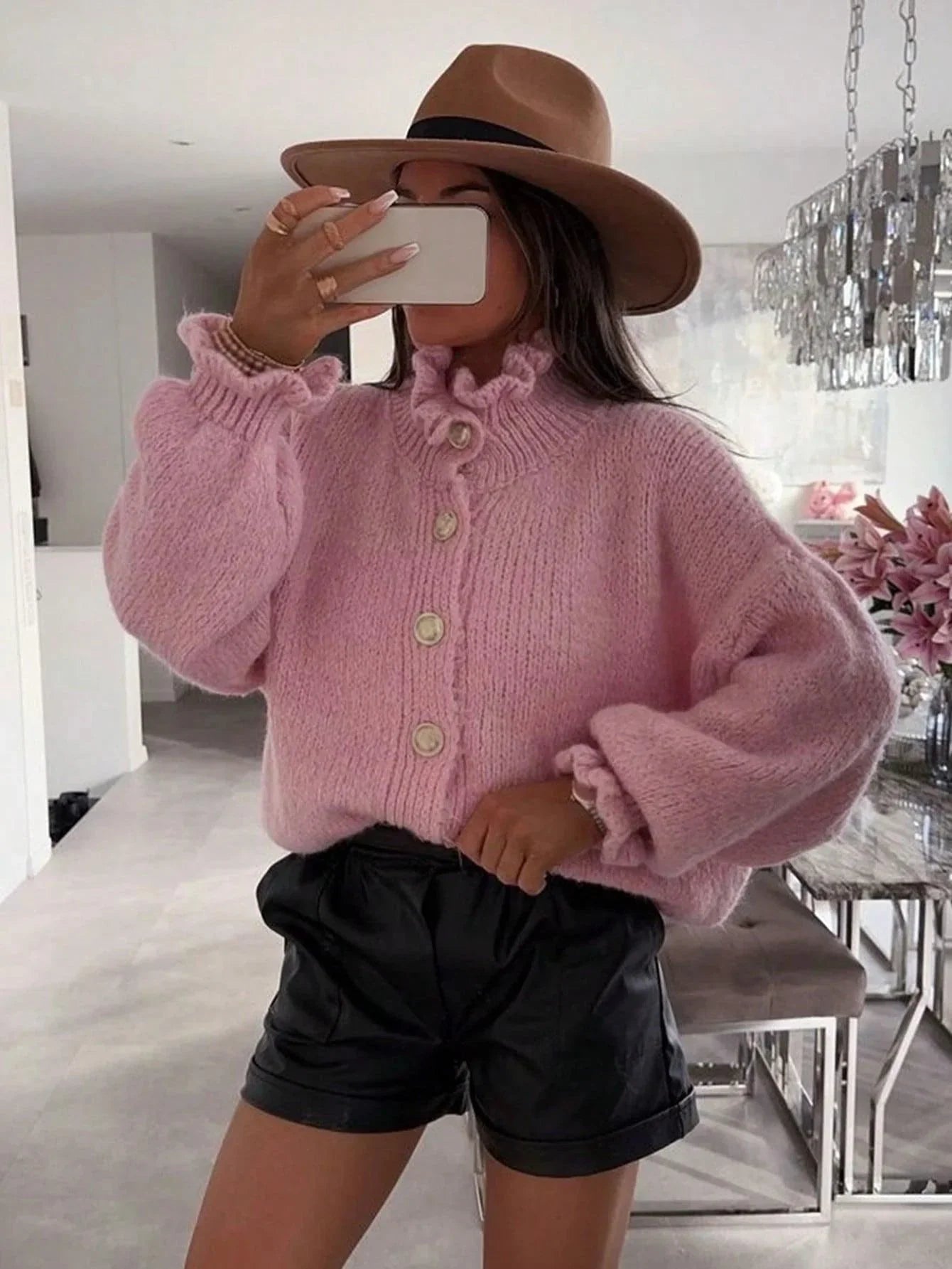 Dam Kortjacka Stickad Casual Design-3