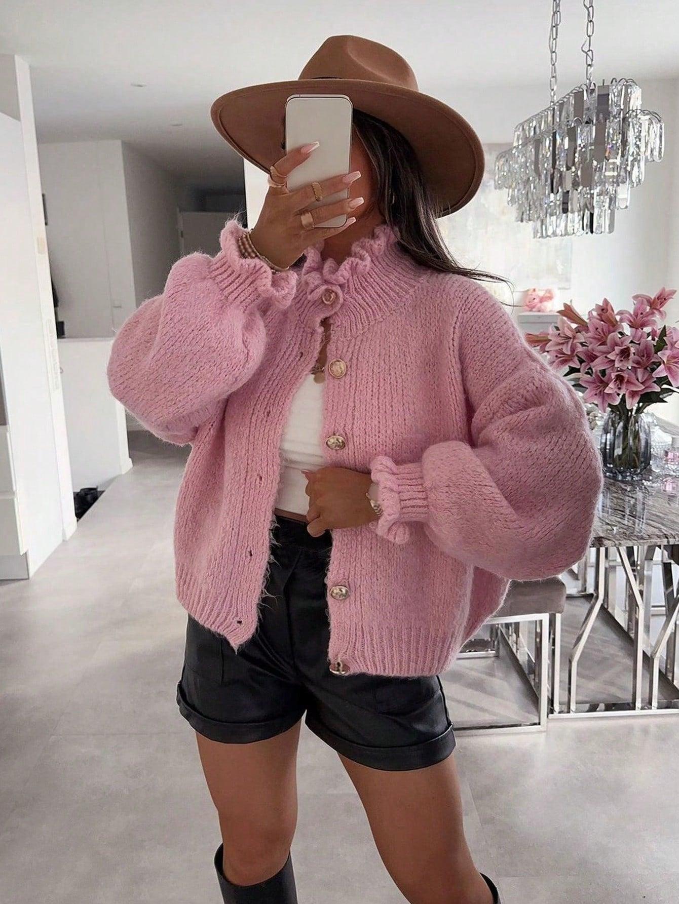 Dam Kortjacka Stickad Casual Design-1