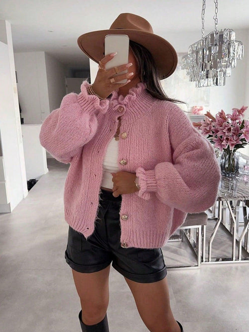 Dam Kortjacka Stickad Casual Design-1