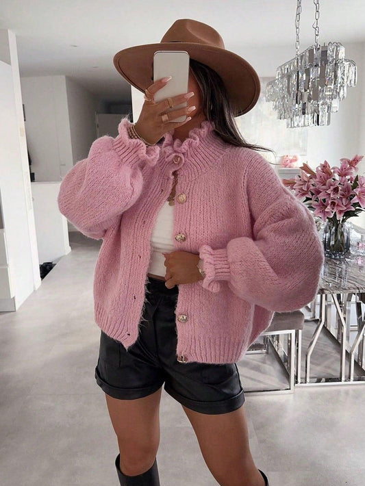 Dam Kortjacka Stickad Casual Design-1