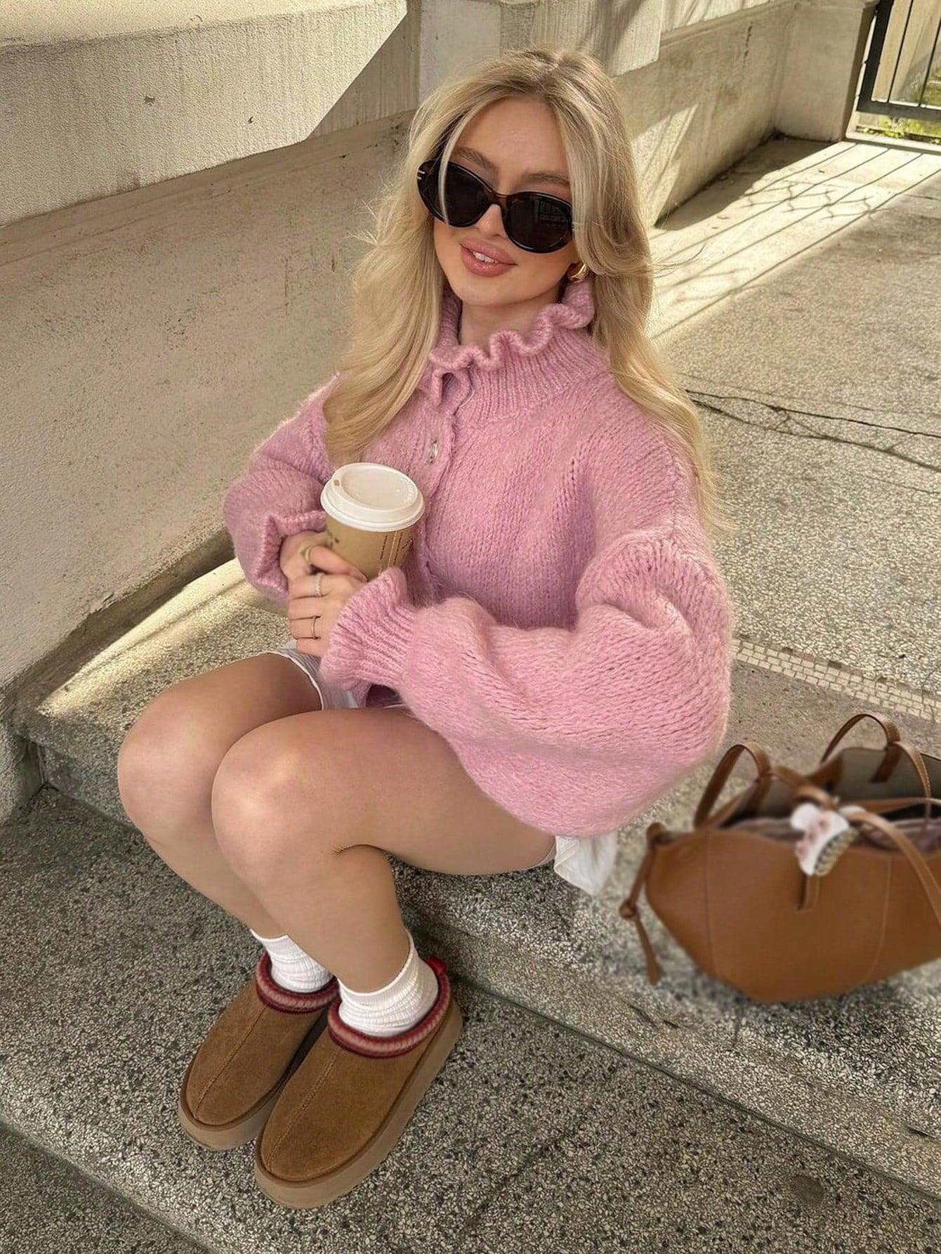 Dam Kortjacka Stickad Casual Design-5