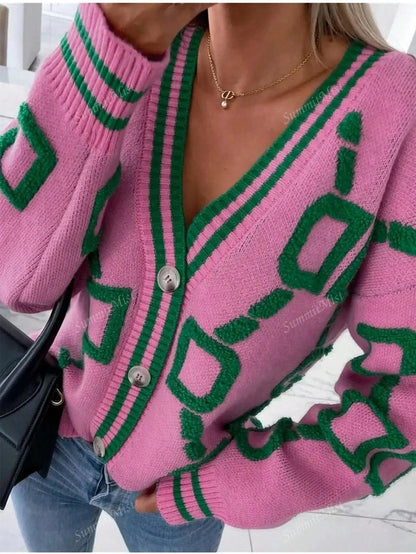 Kvinnors Lång Kofta Grafiskt Tryck Avslappnad Design 100% Polyester-4