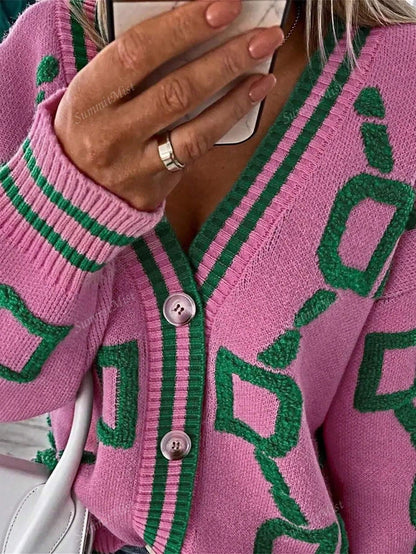 Kvinnors Lång Kofta Grafiskt Tryck Avslappnad Design 100% Polyester-3