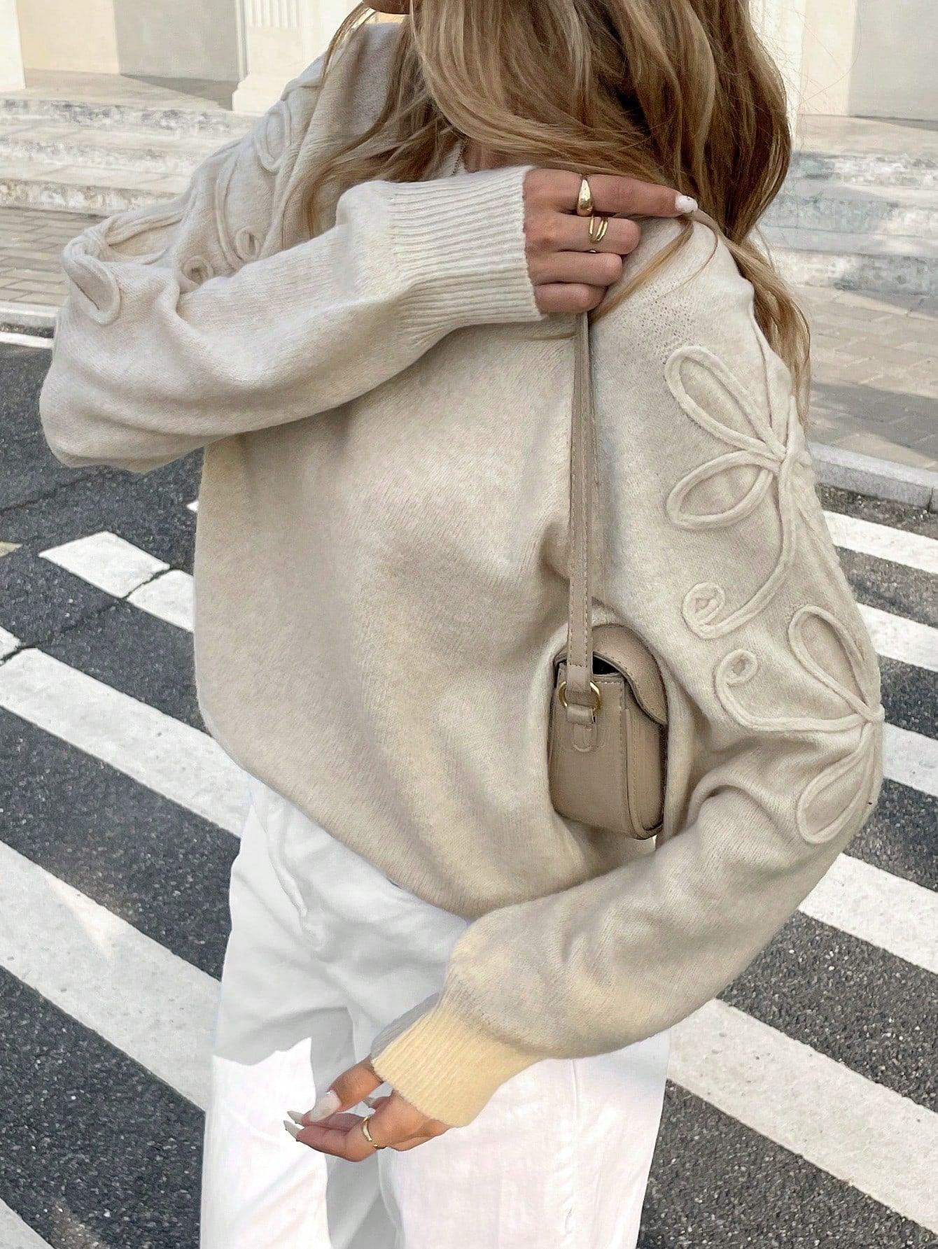 Dam Stickad Tröja Avslappnad Mjuk Kvalitet-5