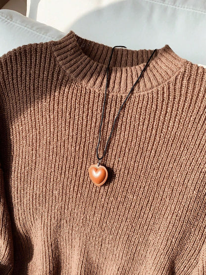 Stickad Dam Tröja Avslappnad Design Mjuk Blandning-4