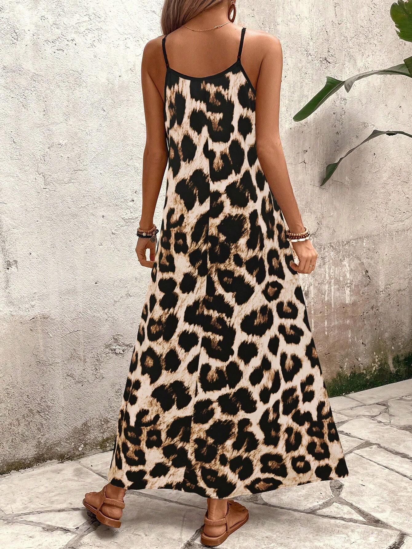 Dam Maxiklänning Ärmlös Leopardmönster 100% Polyester-2