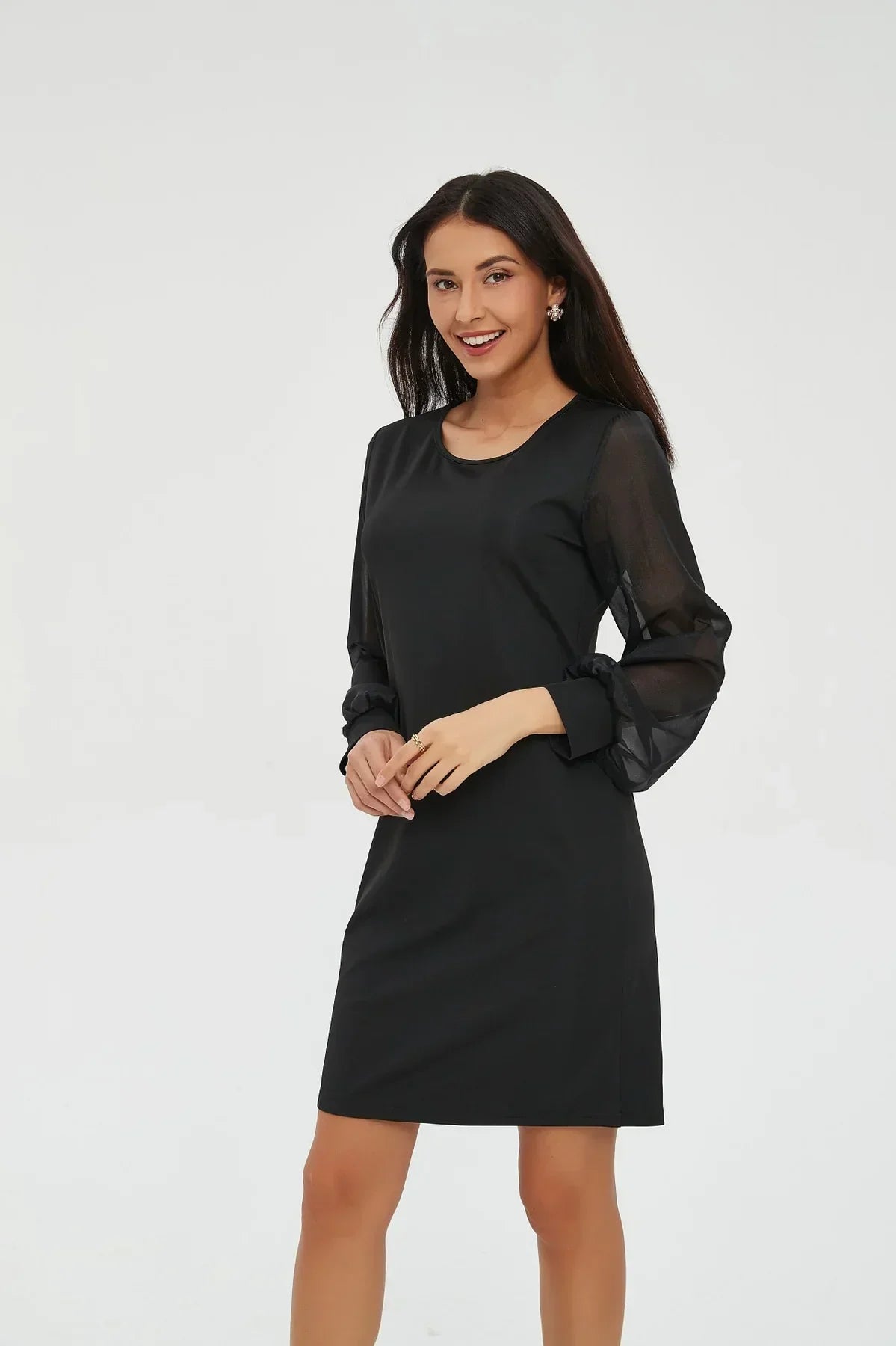 Transparent Sommarklänning Dam i Lätt och Andningsbar Polyester – Feminin Silhuett för Sommarens Utflykter 4