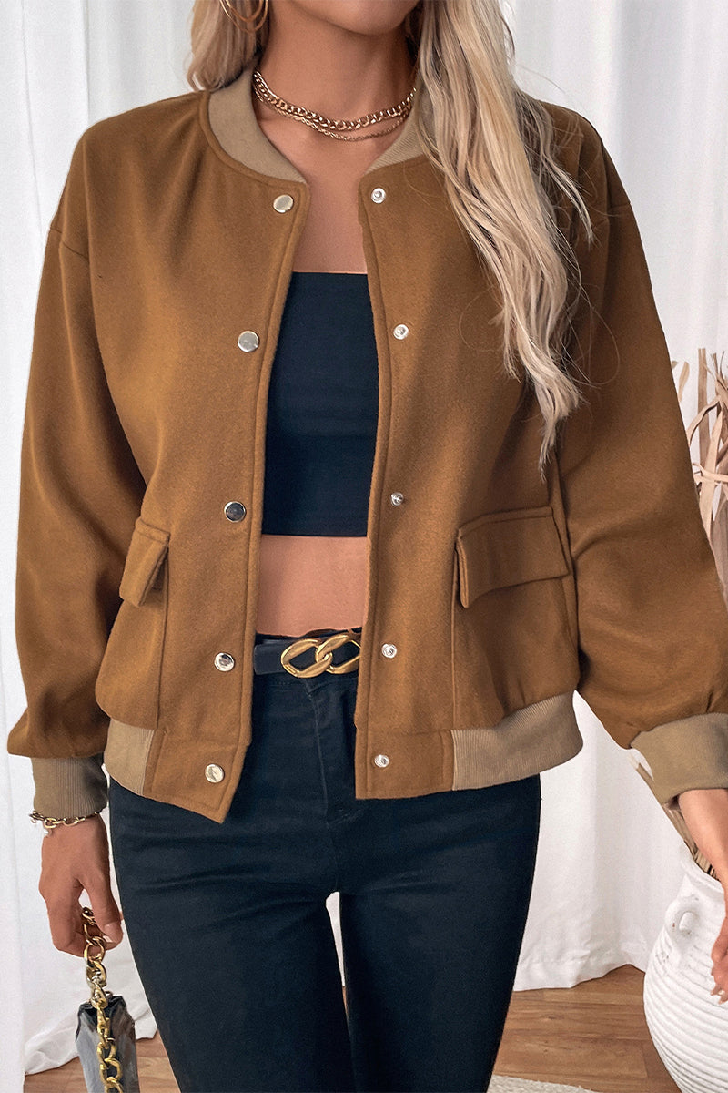 Dam Casual Topp O-hals Bomull med Fickknapp-3