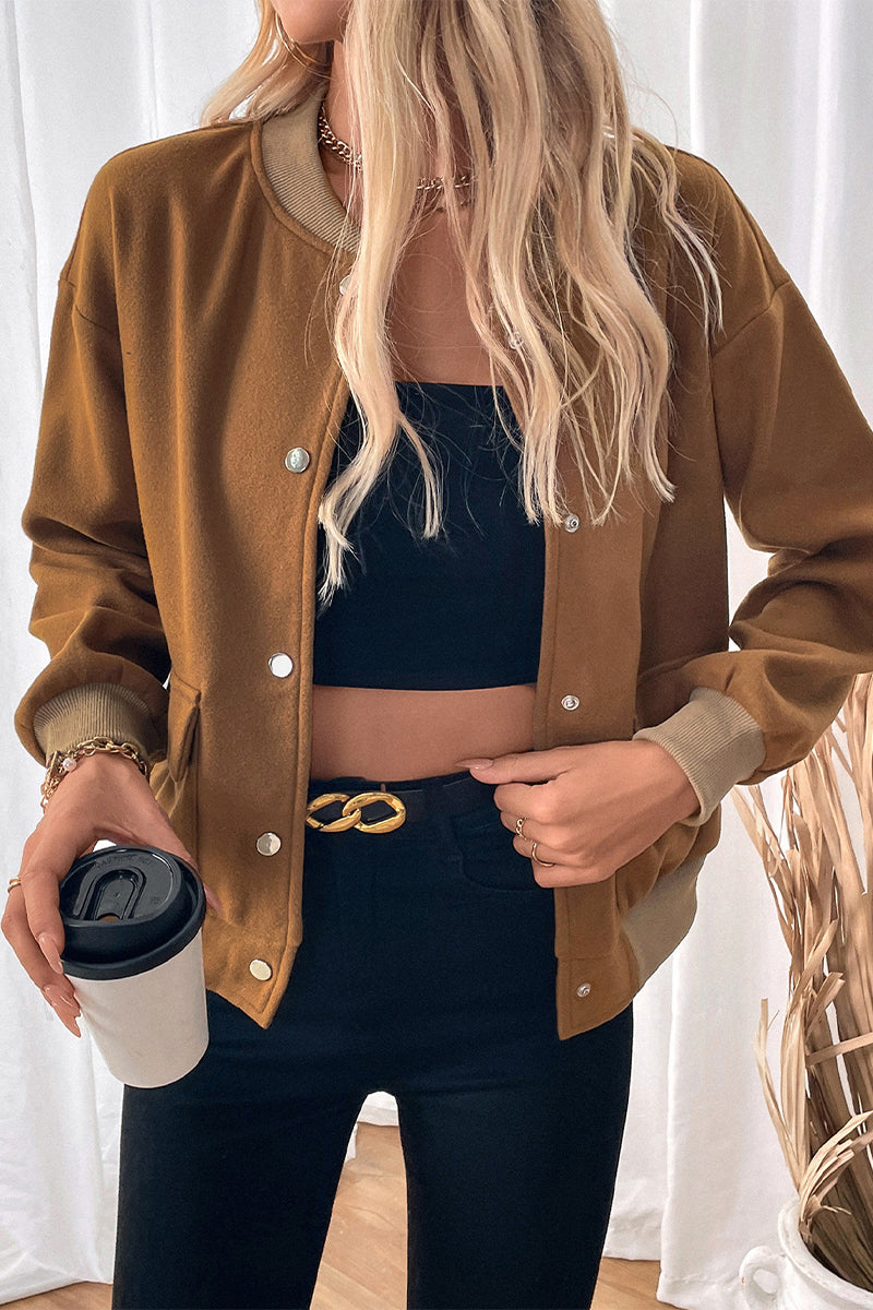 Dam Casual Topp O-hals Bomull med Fickknapp-2