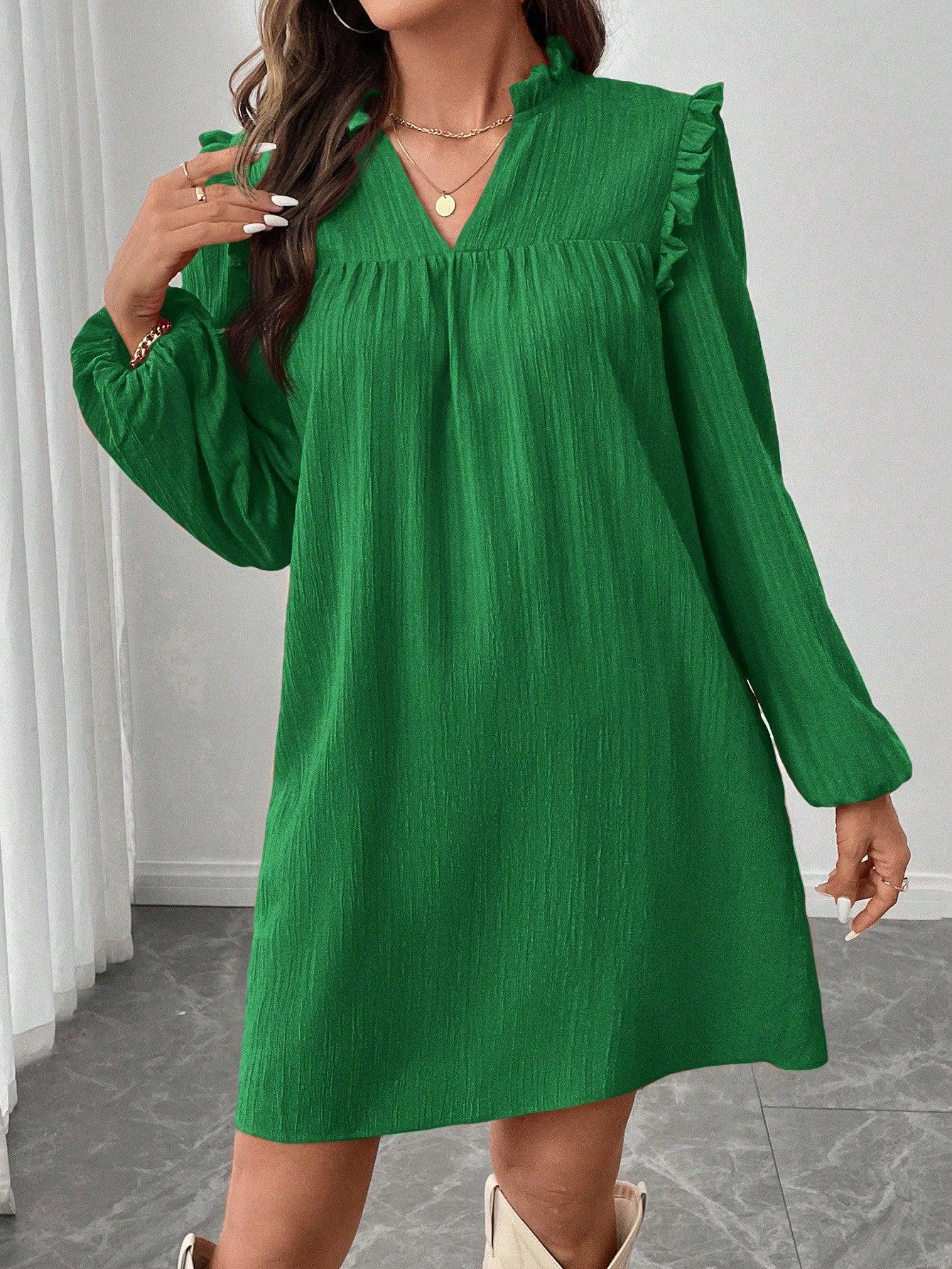 Kvinnors Långärmad Klänning med Ruffles Högkvalitativt Tyg 6