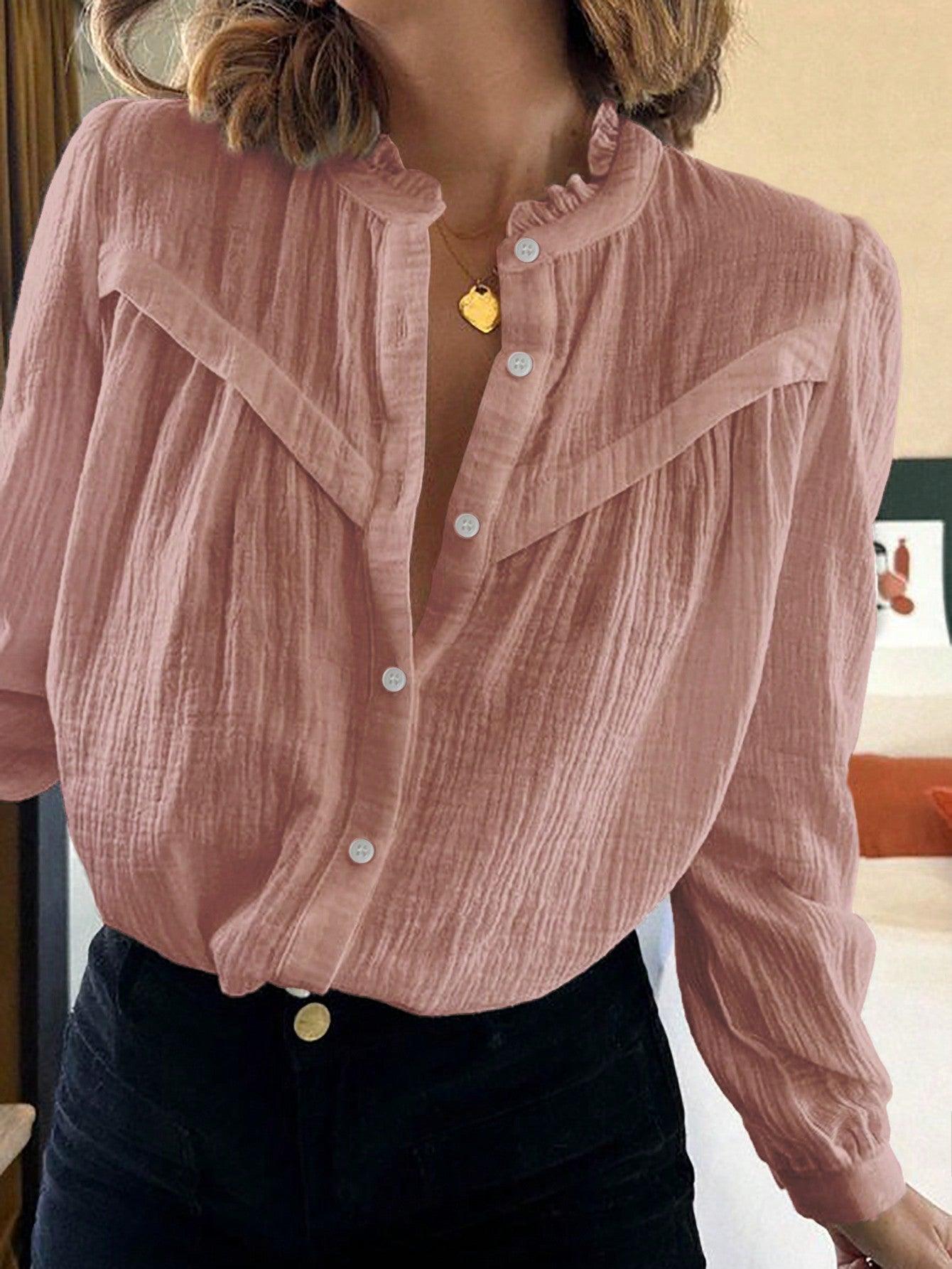 Variant image for Kvinnors Knappblus Elegant Andningsbart Tyg-11