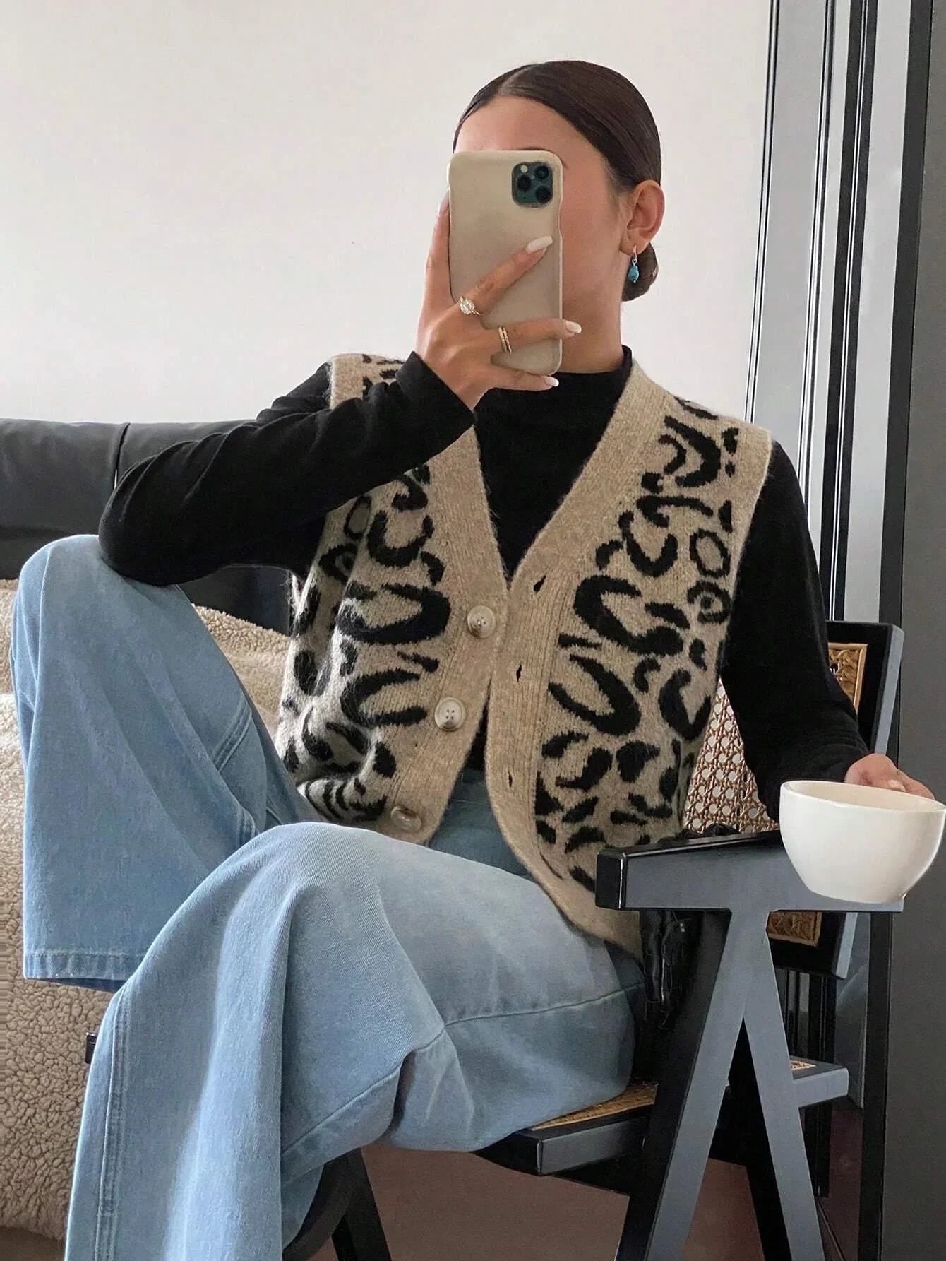 Kvinnors Cardigan Djurmotiv Stickad Design-3