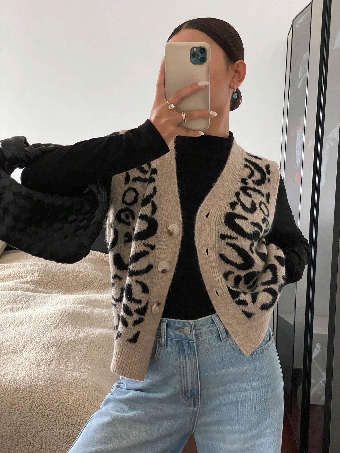 Kvinnors Cardigan Djurmotiv Stickad Design-5