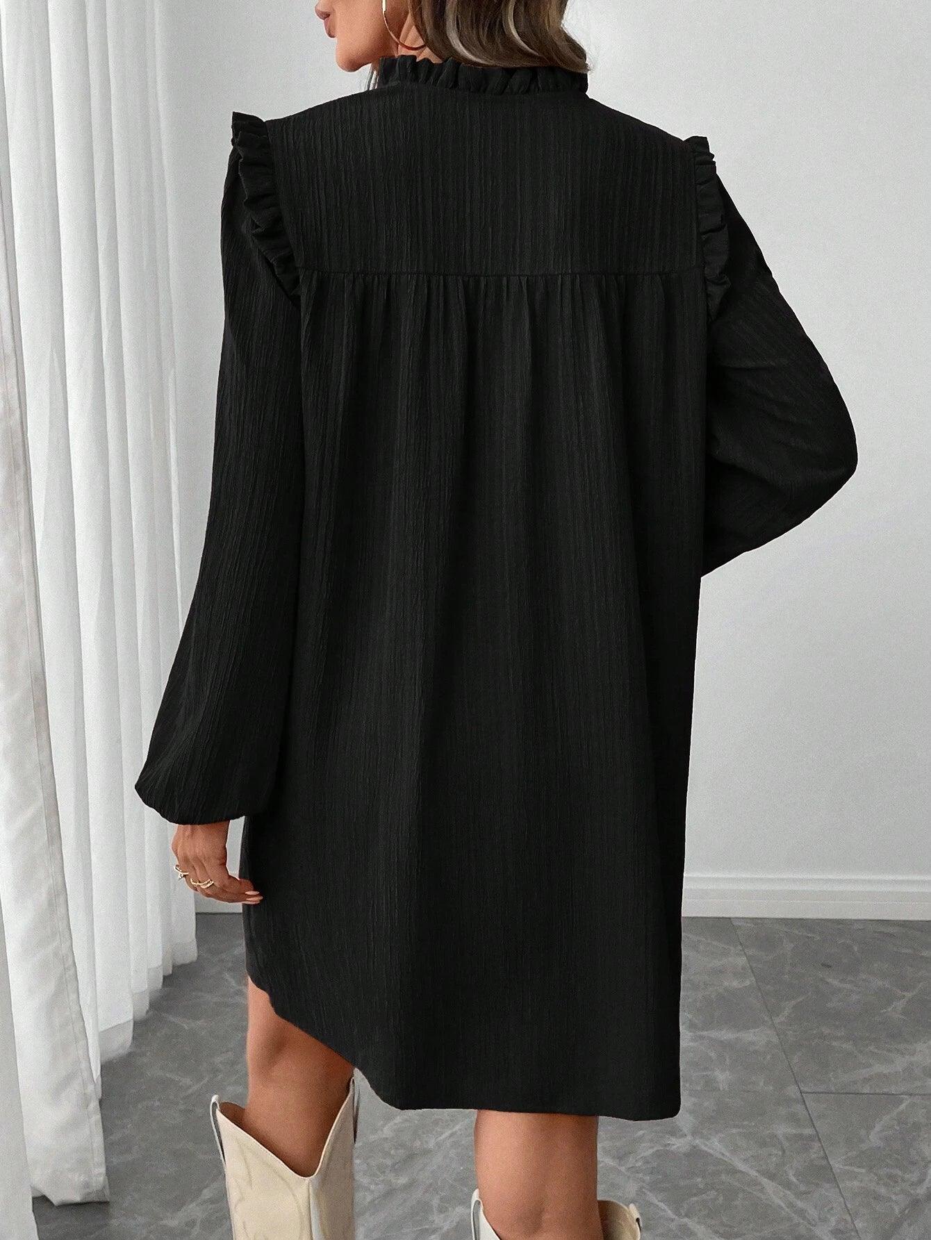 Kvinnors Långärmad Klänning med Ruffles Högkvalitativt Tyg 2